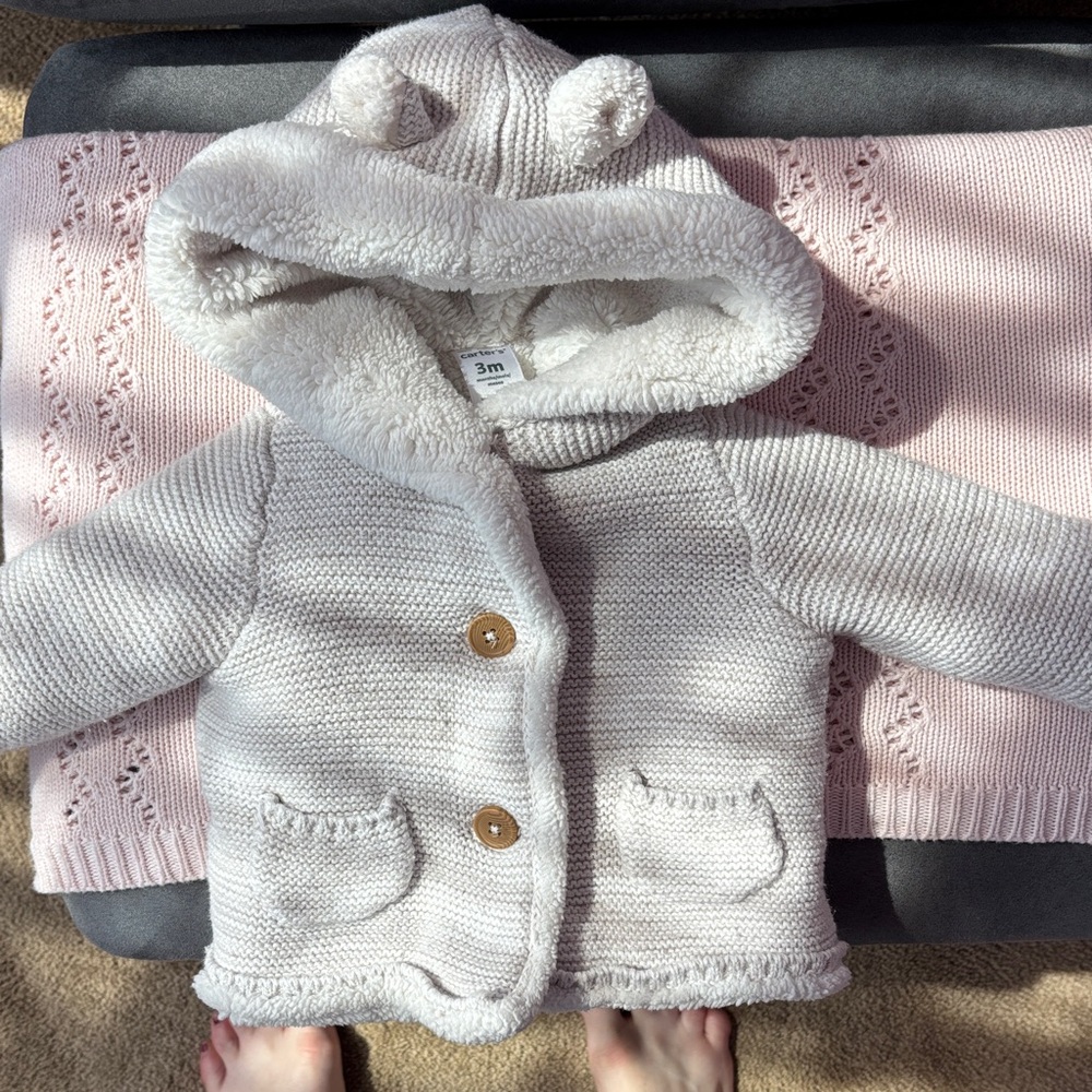 Carter's Cream Knit Hooded Baby Jacket with Ears
